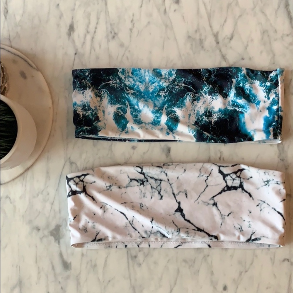 Marble print bandeau bikini tops